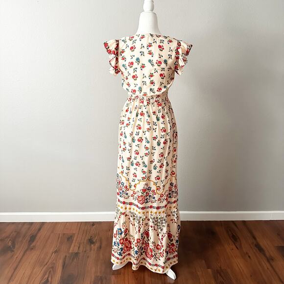 Celina Moon X Anthro Cotton Flutter Sleeve Floral‎ Maxi Dress women’s size large - Picture 6 of 14